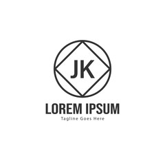Initial JK logo template with modern frame. Minimalist JK letter logo vector illustration