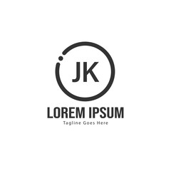 Initial JK logo template with modern frame. Minimalist JK letter logo vector illustration
