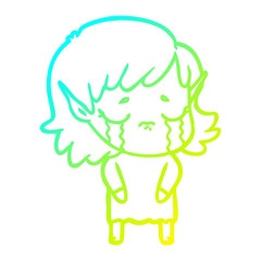 cold gradient line drawing cartoon crying elf girl