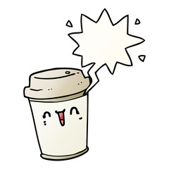 cartoon take out coffee and speech bubble in smooth gradient style