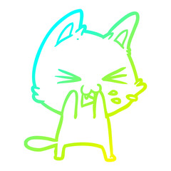 cold gradient line drawing cartoon cat hissing
