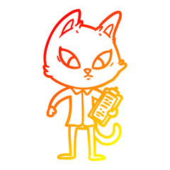 warm gradient line drawing confused cartoon business cat