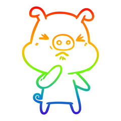rainbow gradient line drawing cartoon angry pig