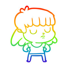 rainbow gradient line drawing cartoon indifferent woman