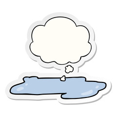 cartoon water puddle and thought bubble as a printed sticker