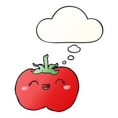 cartoon tomato and thought bubble in smooth gradient style