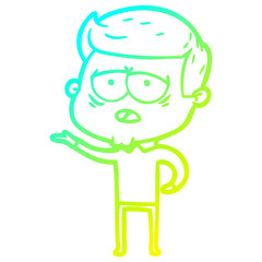cold gradient line drawing cartoon tired man