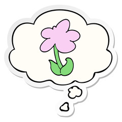 cute cartoon flower and thought bubble as a printed sticker