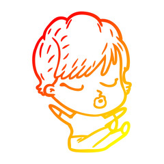 warm gradient line drawing cartoon woman with eyes shut