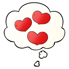 cartoon love hearts and thought bubble in smooth gradient style