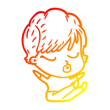 recommend clip art: warm gradient line drawing cartoon woman with eyes shut