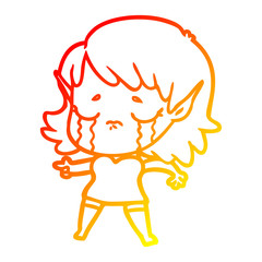 warm gradient line drawing cartoon crying elf girl