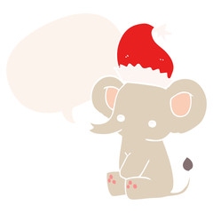 cute christmas elephant and speech bubble in retro style