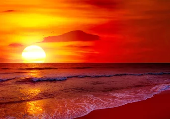 Poster Fantastische zonsondergang boven de oceaan © Serghei V