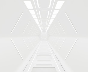3D rendering furnished ,Spaceship white interior background