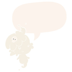 cute cartoon ghost girl and speech bubble in retro style