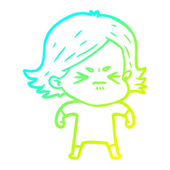cold gradient line drawing cartoon angry woman