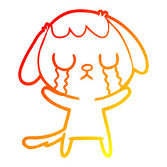 warm gradient line drawing cute cartoon dog crying