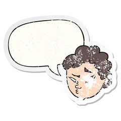 cartoon suspicious man and speech bubble distressed sticker