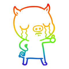 rainbow gradient line drawing cartoon pig crying