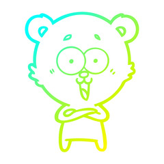 cold gradient line drawing laughing teddy  bear cartoon