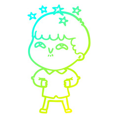 cold gradient line drawing cartoon amazed boy