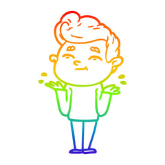 rainbow gradient line drawing happy cartoon man shrugging