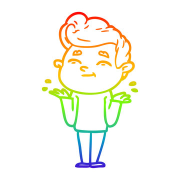 recommend clip art: rainbow gradient line drawing happy cartoon man shrugging