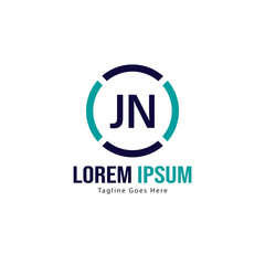 Initial JN logo template with modern frame. Minimalist JN letter logo vector illustration