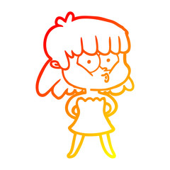 warm gradient line drawing cartoon whistling girl