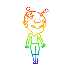 rainbow gradient line drawing cute cartoon alien girl