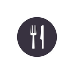 Fork and knife icon on round. Restaurant Vector flat symbol