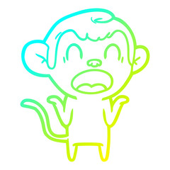 cold gradient line drawing shouting cartoon monkey shrugging shoulders