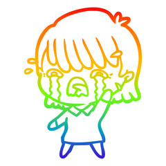 rainbow gradient line drawing cartoon girl crying