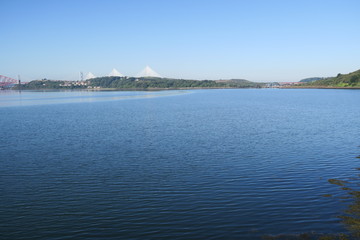 The river Forth from Dalgety Bay with Forth Rail bridge