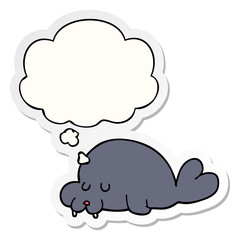 cartoon walrus and thought bubble as a printed sticker
