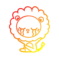 warm gradient line drawing crying cartoon lion