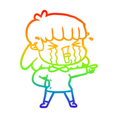 rainbow gradient line drawing cartoon woman in tears
