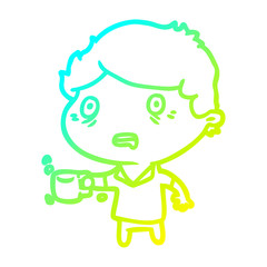 cold gradient line drawing man jittery from drinking too much coffee