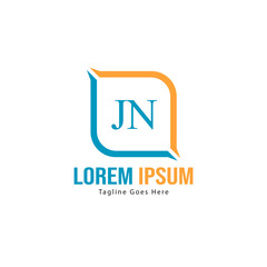 Initial JN logo template with modern frame. Minimalist JN letter logo vector illustration