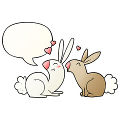 cartoon rabbits in love and speech bubble in smooth gradient style