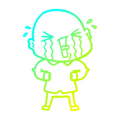 cold gradient line drawing cartoon crying bald man
