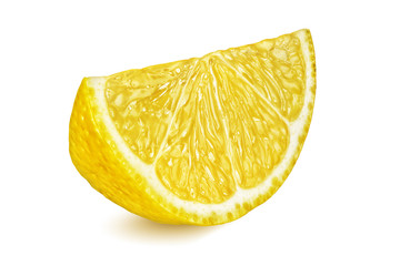 Slice of yellow lemon isolated on white background