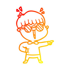 warm gradient line drawing cartoon boy wearing spectacles