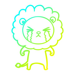 cold gradient line drawing cartoon crying lion