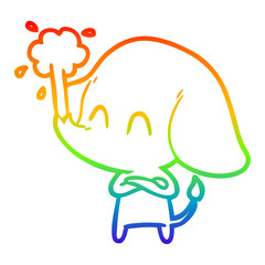 rainbow gradient line drawing cute cartoon elephant spouting water