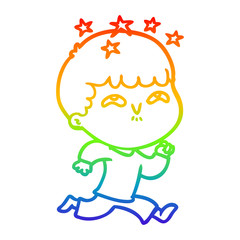 rainbow gradient line drawing cartoon amazed boy