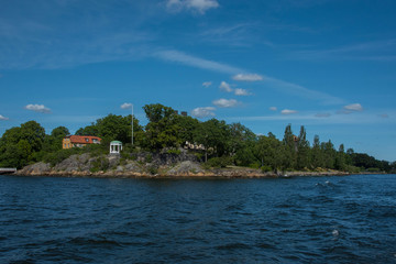 Houses and landscape at the inner harbor of Stockholm a summer day.