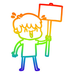 rainbow gradient line drawing cartoon laughing boy