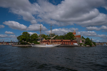 Houses and landscape at the inner harbor of Stockholm a summer day.